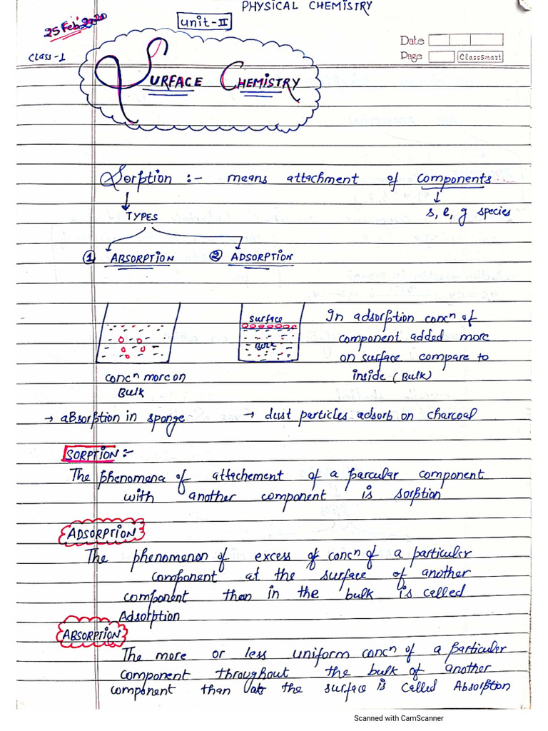 Surface Chemistry Handwritten Notes - ChemContent | PDF