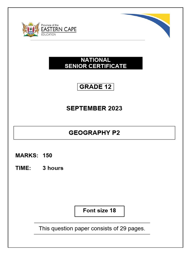 Geography P2 Gr12 Qp Sept2023 English Pdf South Africa Agriculture