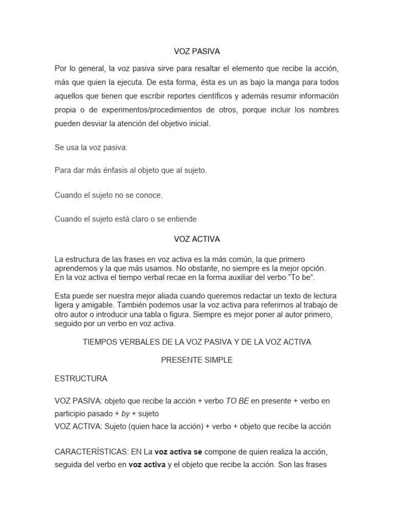 Voz Activa y Pasiva en El Inglés | PDF | Verbo | Asunto (gramática)