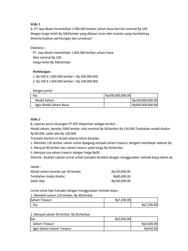 Jurnal Penerbitan dan Transaksi Saham | PDF