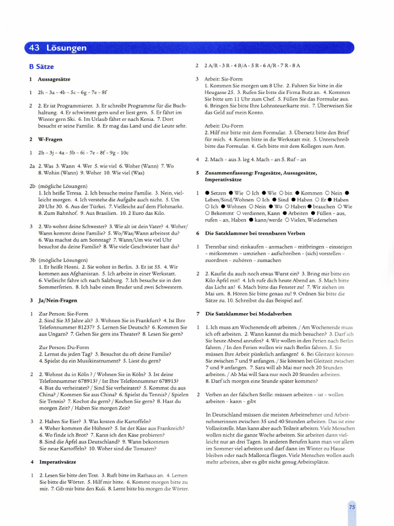 Grammatik Intensivtrainer A1.Loesungen | PDF