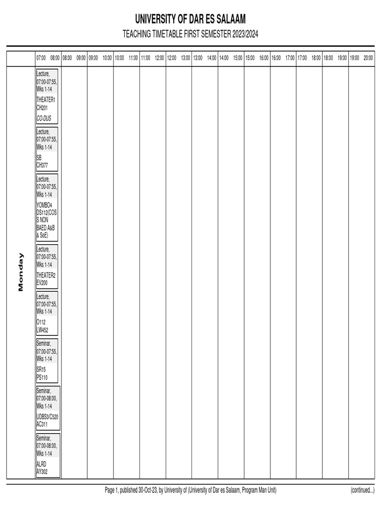 UDSM First Semester Timetable 2023/24 | PDF | Written Communication ...