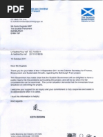 Keith Brown Letter Trams Inquiry 2011-10-14