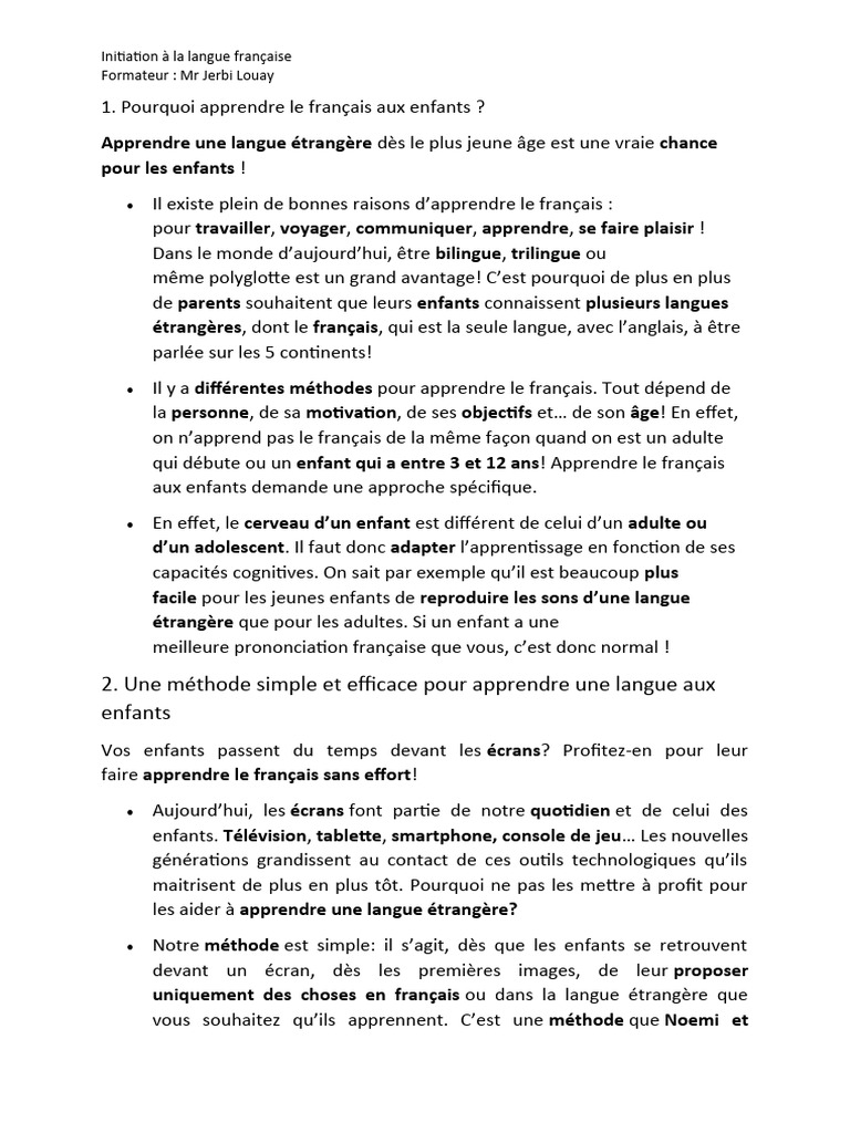 Apprendre le français aux enfants | PDF | Apprentissage | Langue française