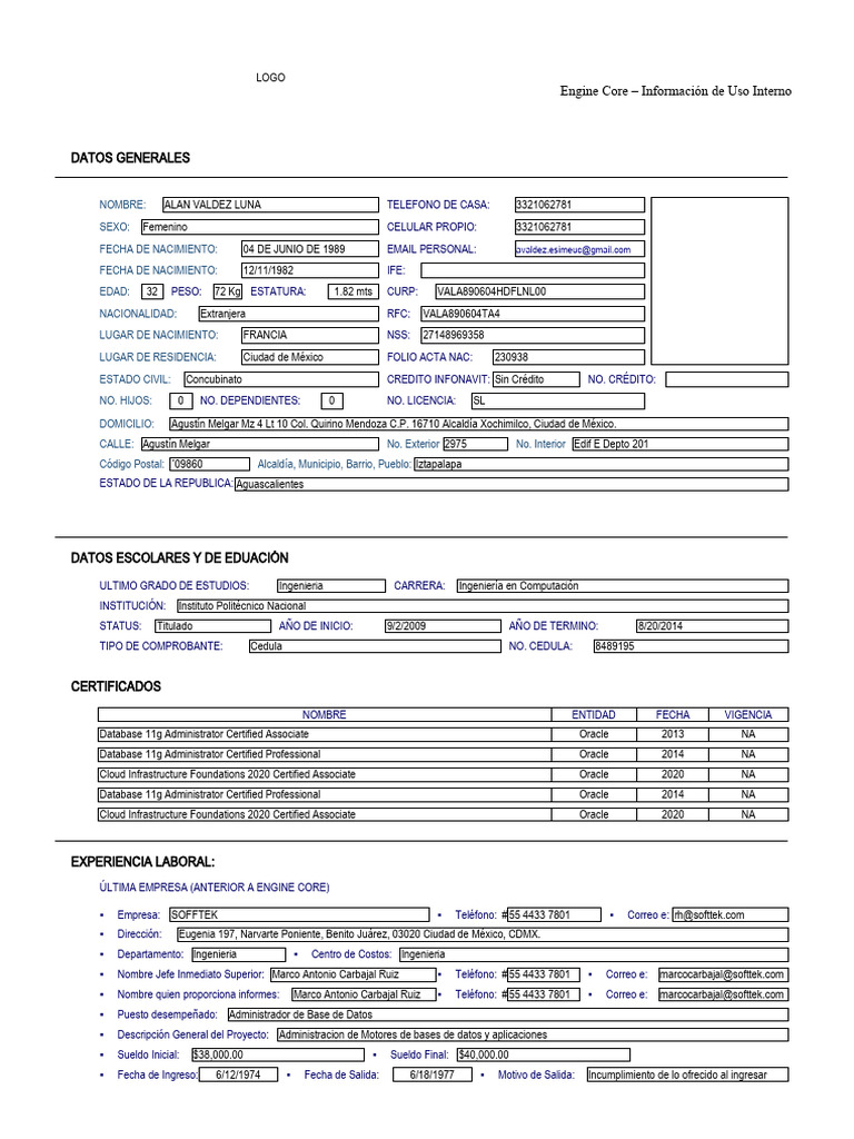Formato Datos Generales | PDF | Oracle Corporation | Microsoft Windows