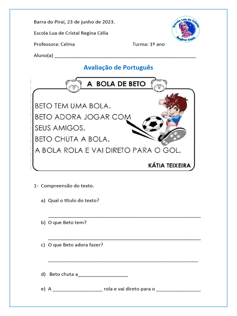 Avaliação de Portugues 2bimestre | PDF | Carreira e Crescimento | Artes ...