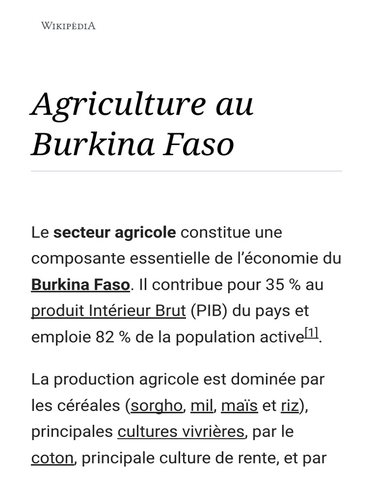 Agriculture et défis au Burkina Faso | PDF | Agriculture | Industrie ...