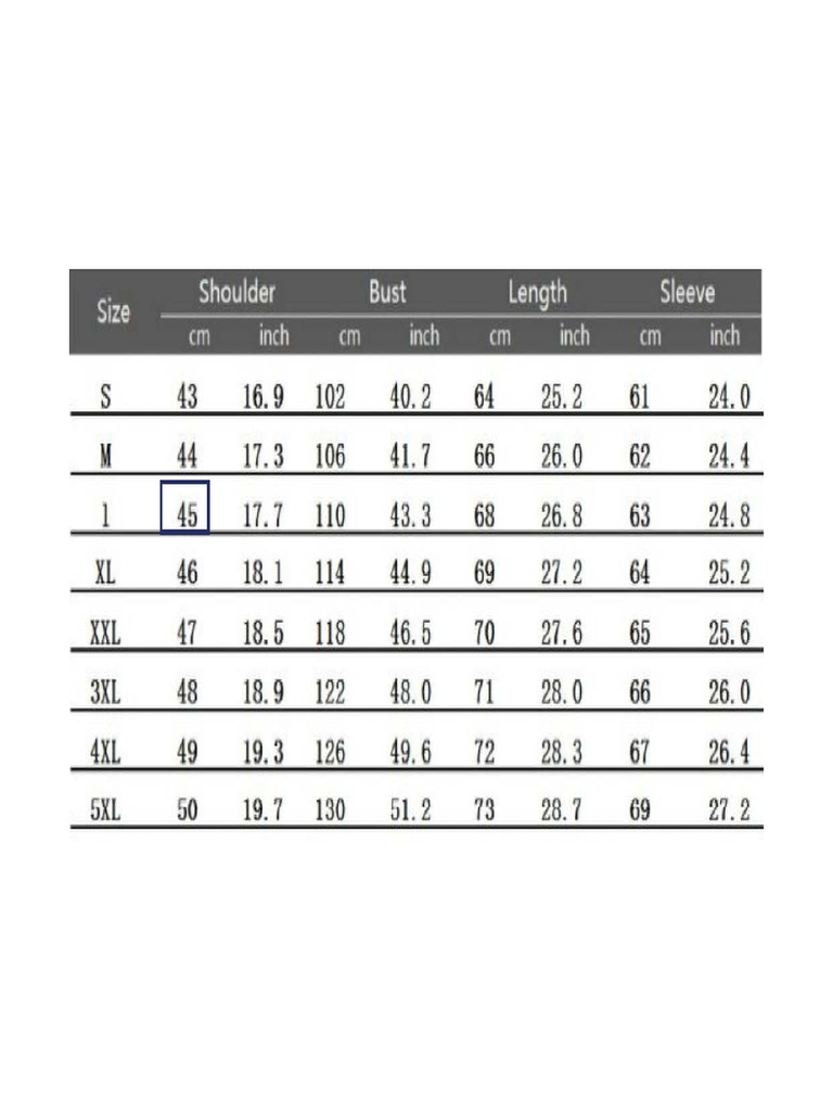 Clothing Size Chart 2021 PDF