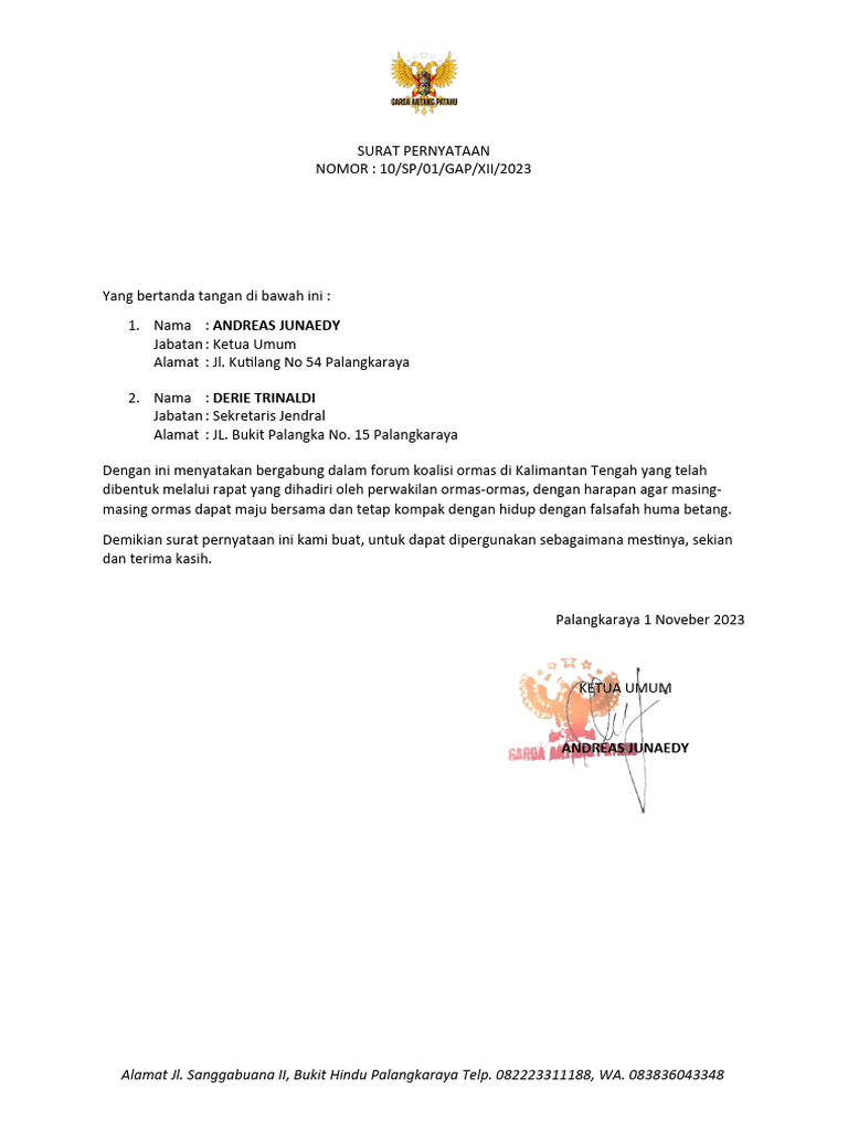 Surat Pernyataan Garda Antang | PDF