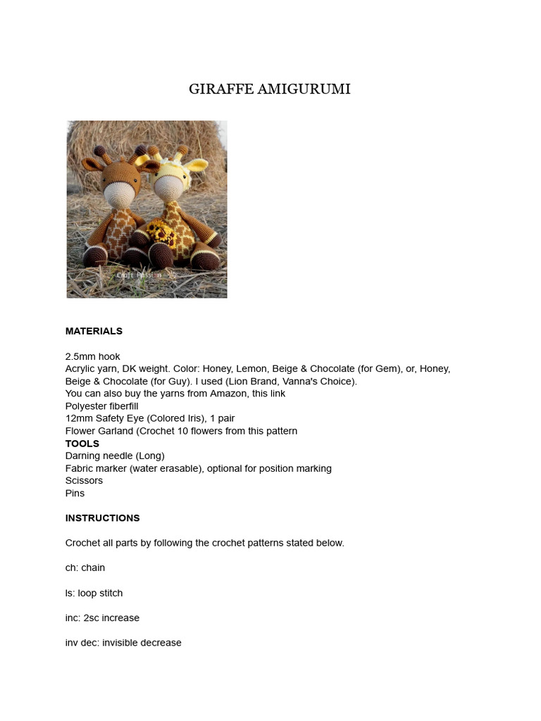 Giraffe PDF Crochet Needlework