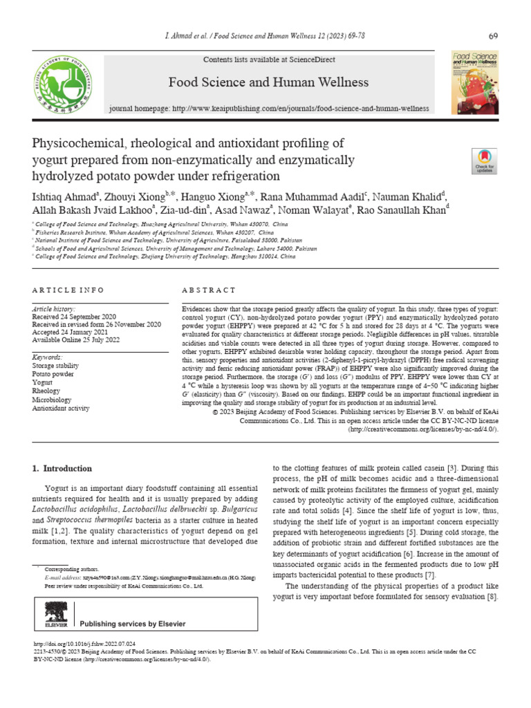 Food Science and Human Wellness PDF Polyphenol Yogurt