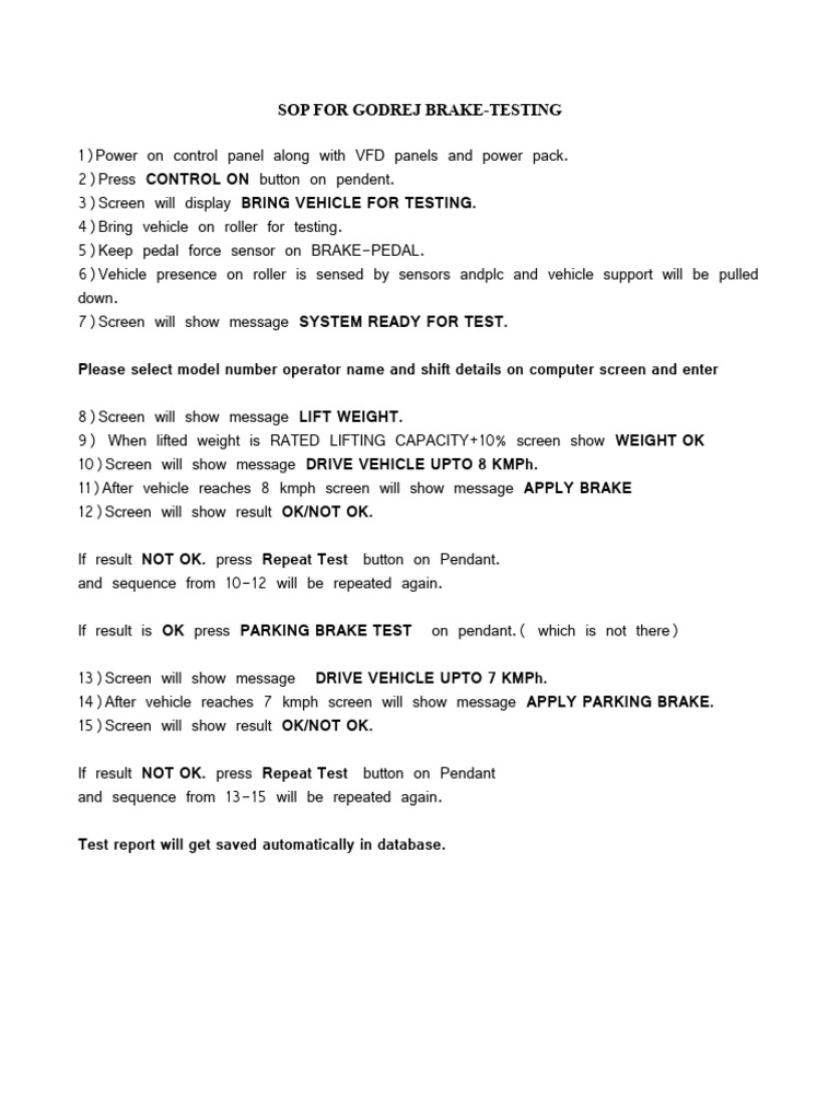 Godrej Brake Test PDF