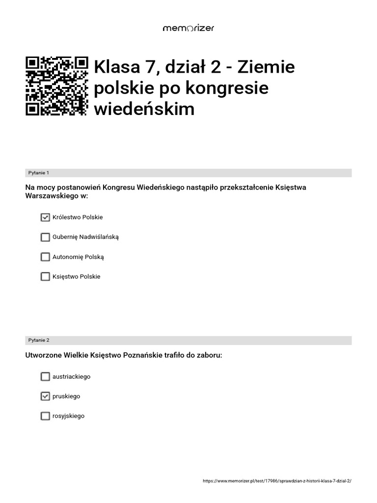 Sprawdzian Europa I Ziemie Polskie Po Kongresie Wiedeńskim Klasa 7 Klasa 7, Dział 2 - Ziemie Polskie Po Kongresie Wiedeńskim - WYPEŁNIONY