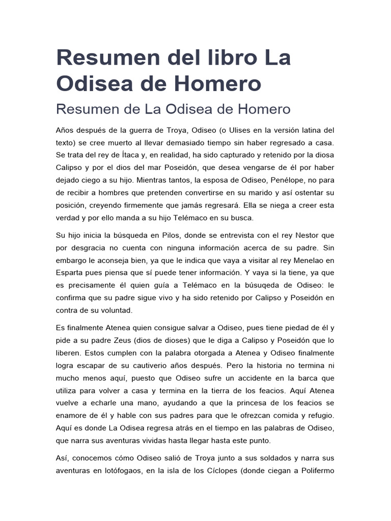 La Odisea De Homero Pdf Odiseo Odisea