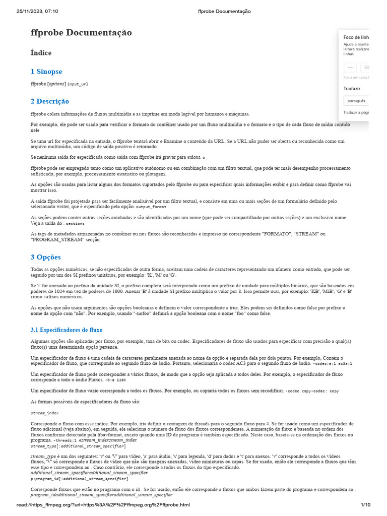 Ffprobe Documentação | PDF | Informação | Json