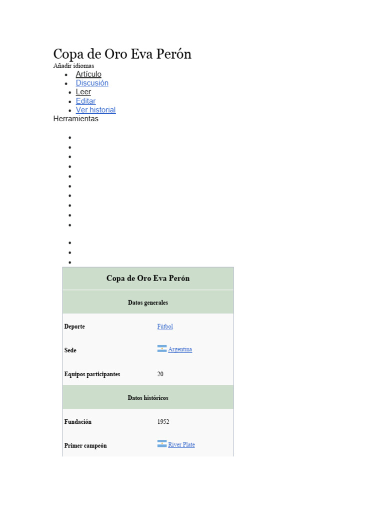 Copa de Oro Eva Peron PDF Argentina Deportes