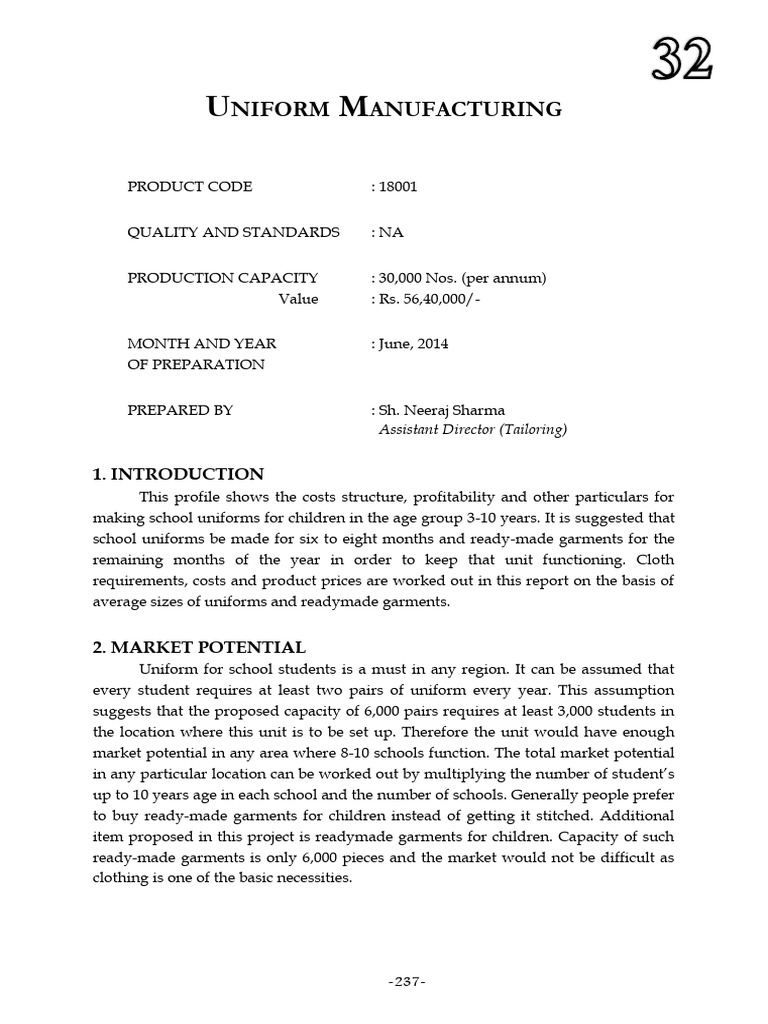 Uniform Manufacturing PDF Textiles Clothing