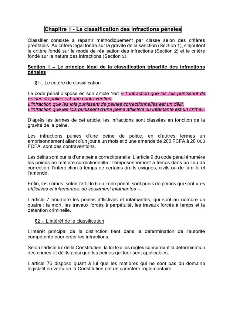 Classification des infractions pénales | PDF | Crimes | Crime et violence