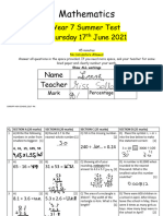 Year 7 Test Summer