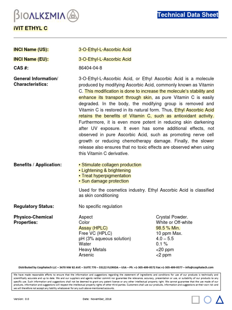 TDS iVIT ETHYL C - ENG | PDF | Vitamin C | Acid