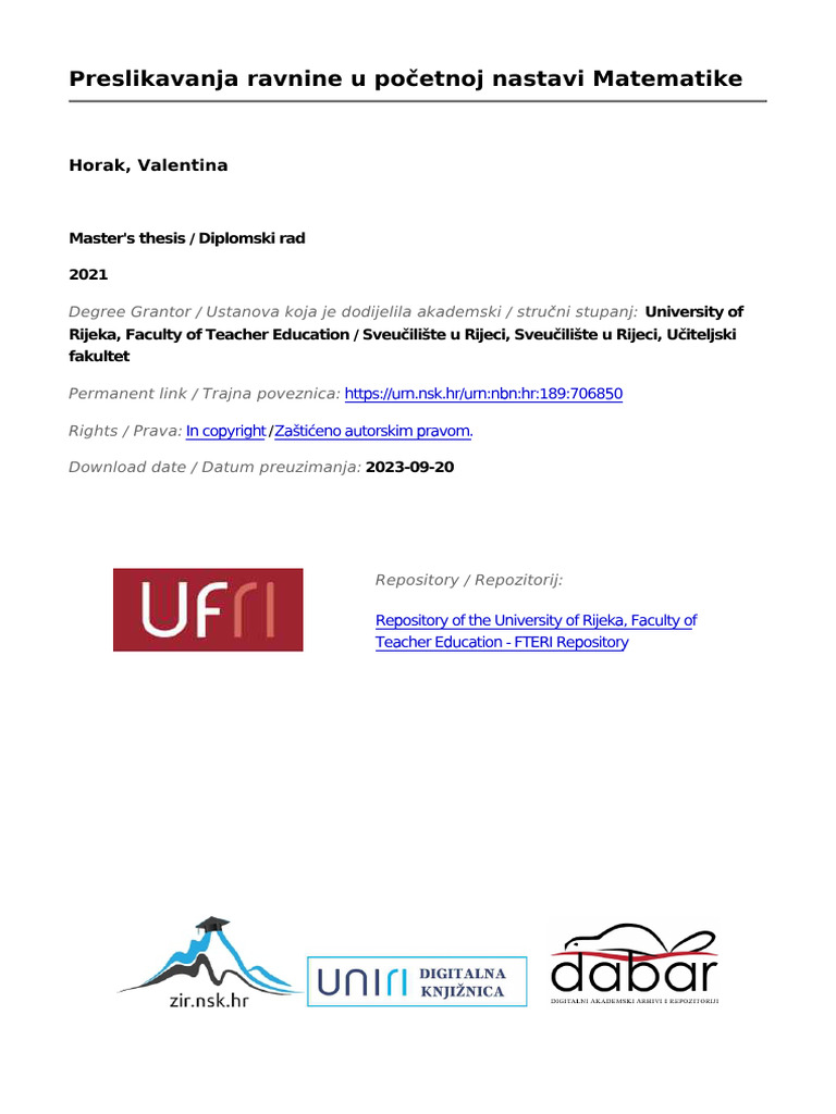 Preslikavanja Ravnine U Pocetnoj Nastavi Matematike | PDF