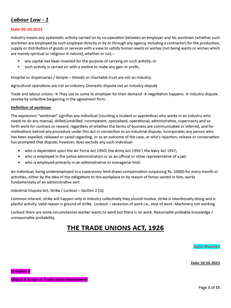 Labour Law Class Room Notes | PDF | International Labour Organization ...