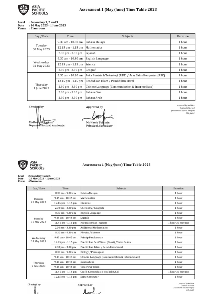 Assessment 1 mayjune timetable 2023 xls compatibility mode pdf