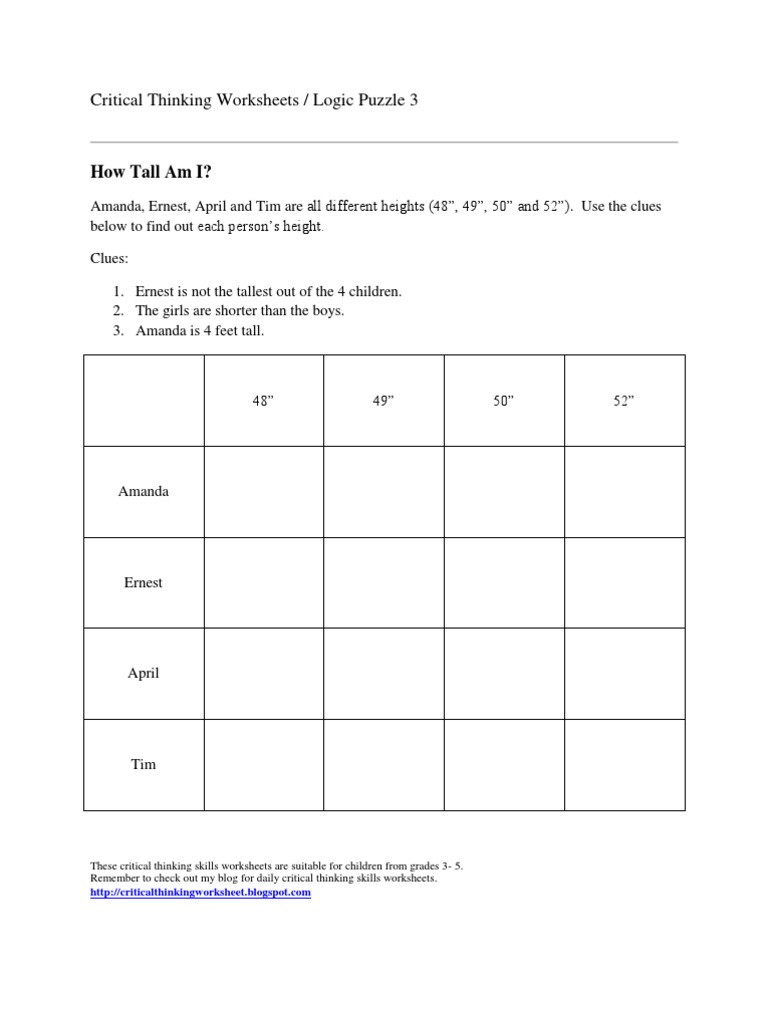 logic puzzles worksheets for kids
