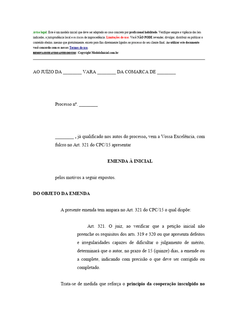Emenda a inicial trabalhista pdf queixa direito comum