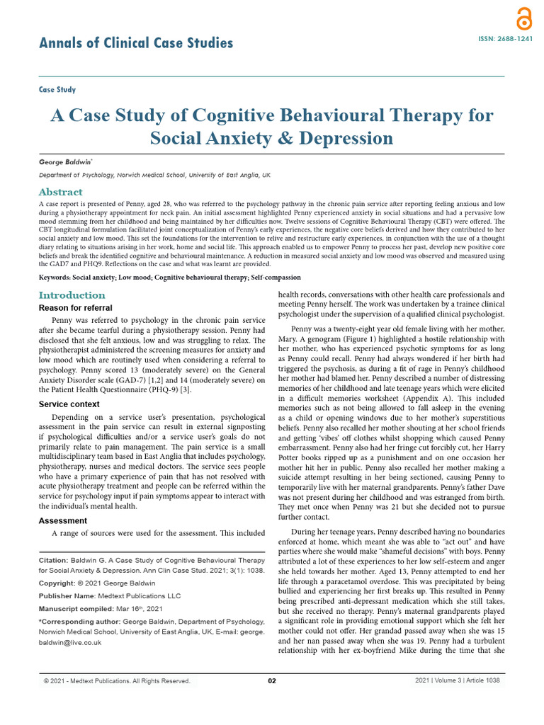 A Case Study of Cognitive Behavioural Therapy For Social Anxiety 750 ...