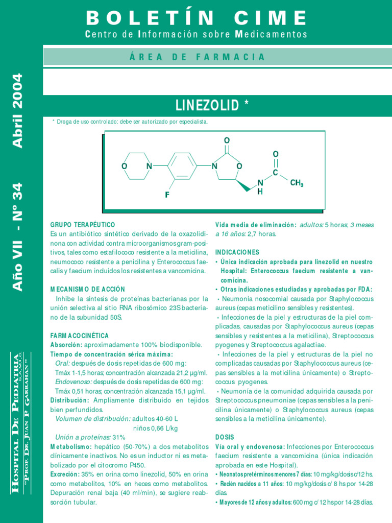 Linezolid: Uso, Dosis y Efectos Secundarios | PDF | Especialidades ...