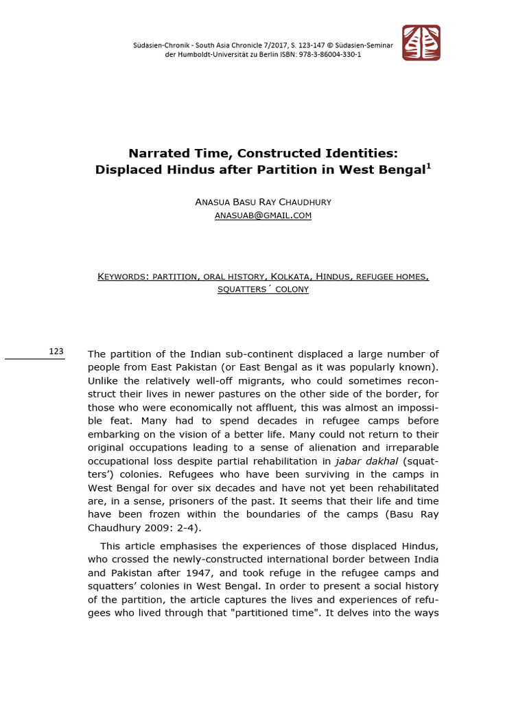 Displaced Hindus in West Bengal Post-Partition | PDF | Partition Of ...