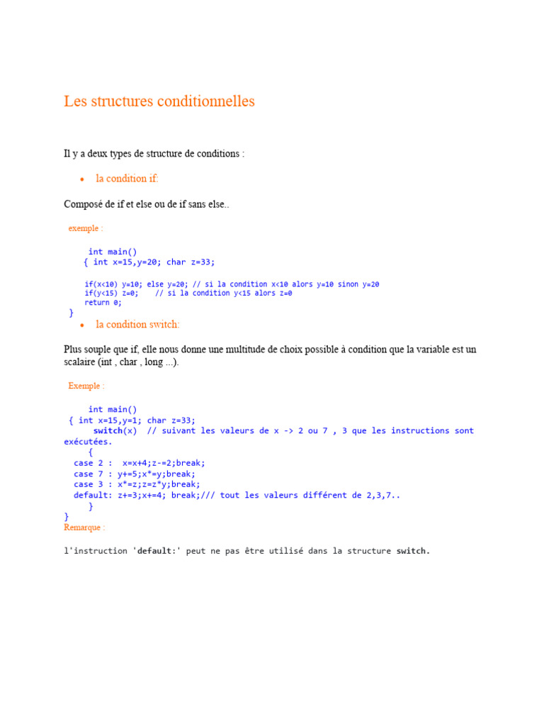 Structures conditionnelles en programmation | PDF
