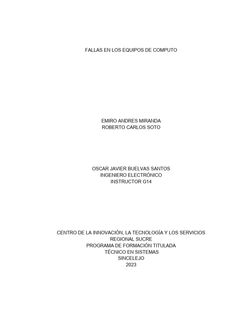Fallas En Los Equipos De Computo Pdf Arranque Hardware De La