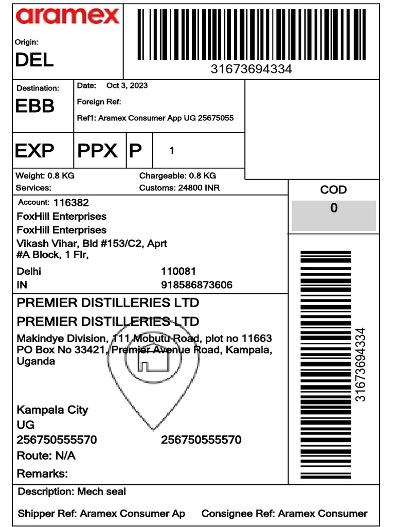 Aramex Waybill for International Shipment | PDF
