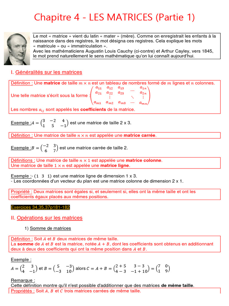 Introduction aux Matrices en Mathématiques | PDF | Matrice ...
