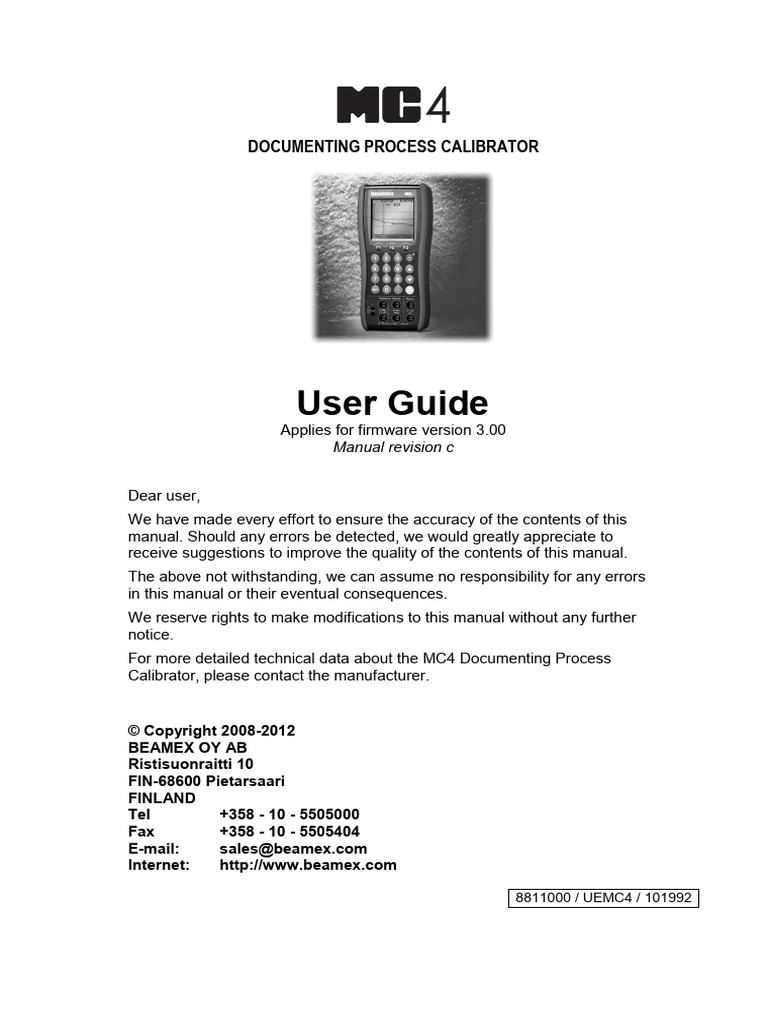 Beamex MC4 Manual ENG | PDF | Calibration | Battery Charger