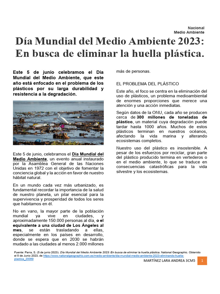 Día Mundial del Medio Ambiente 2023 | PDF | Entorno natural | El plastico