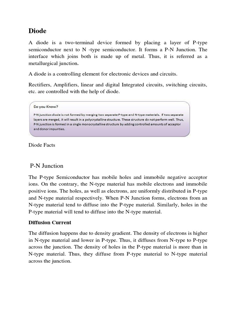 Diode, Zener Diode, Transistor Notes PDF PN Junction Diode