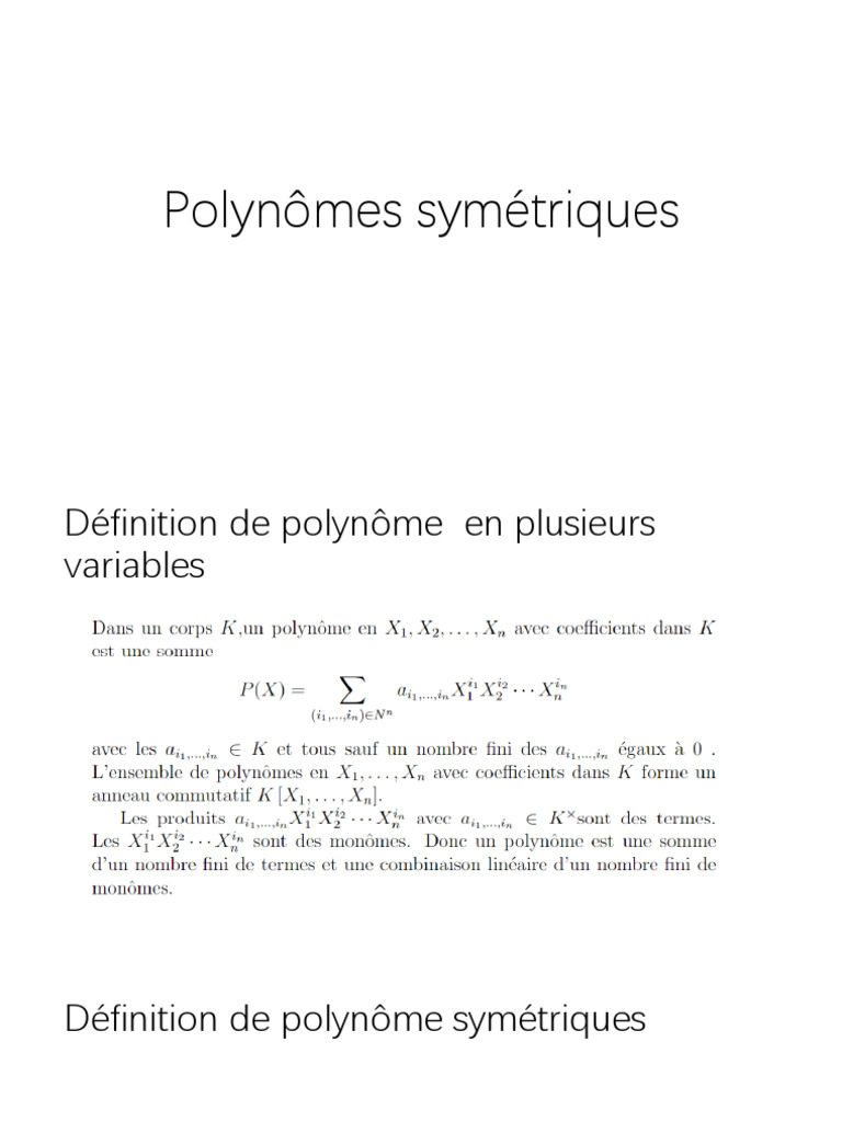 Polynômes et Fonctions Symétriques | PDF