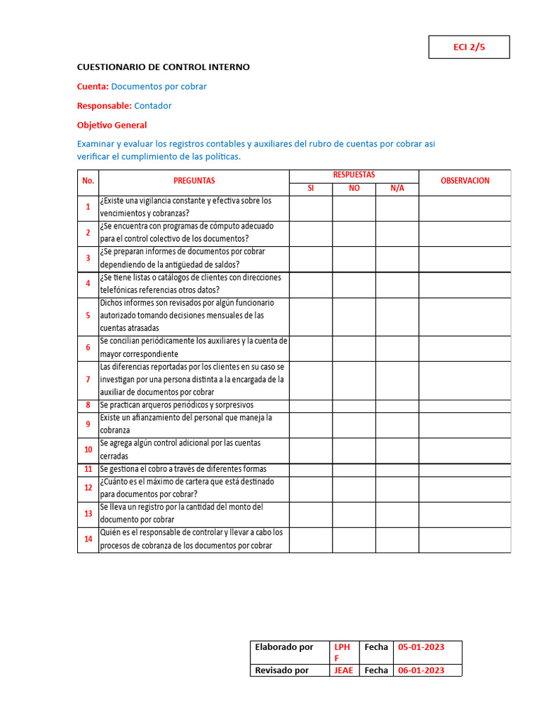 Cuestionario de Control Interno Financiero | PDF | Contabilidad ...