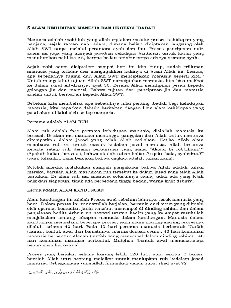 Lima Alam Kehidupan Manusia dalam Islam | PDF | Agama & Spiritualitas