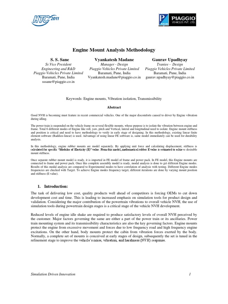 RL 07 Engine Mount Analysis Methodology Piaggio PDF Stiffness Engines