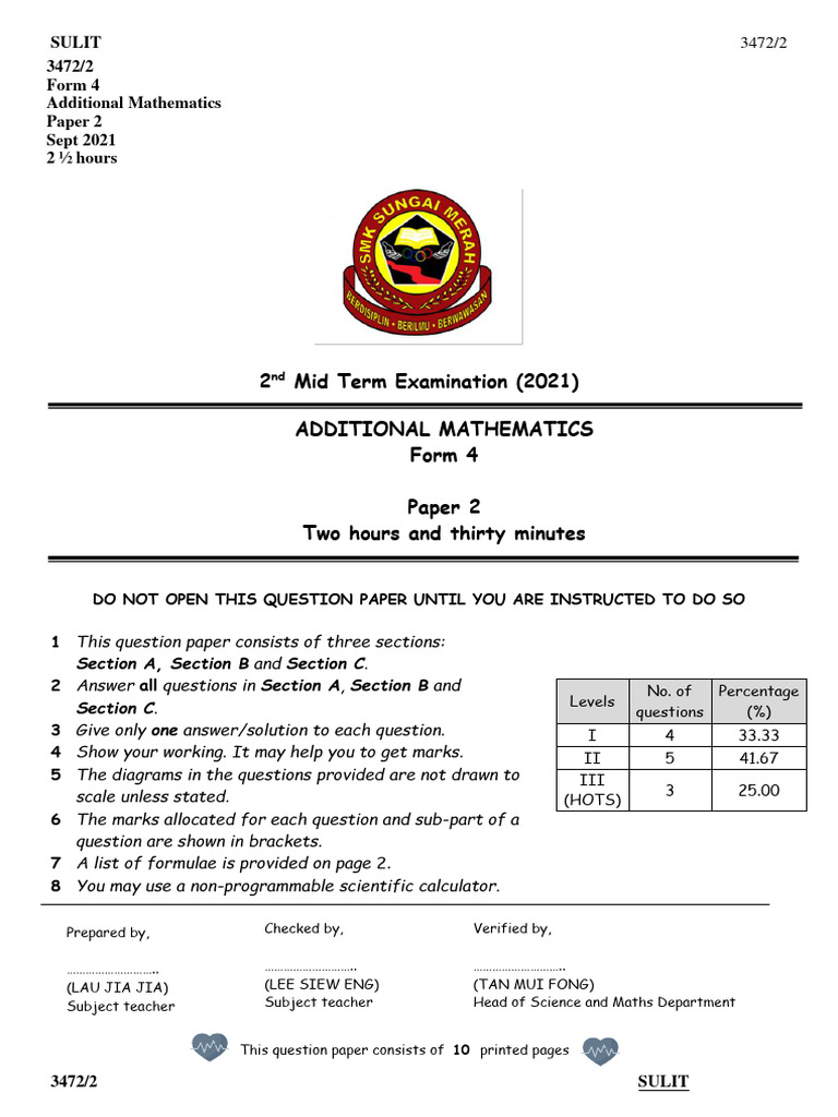 4SC MT PPP2 (Paper 2) | PDF | Mathematics | Mathematical Objects