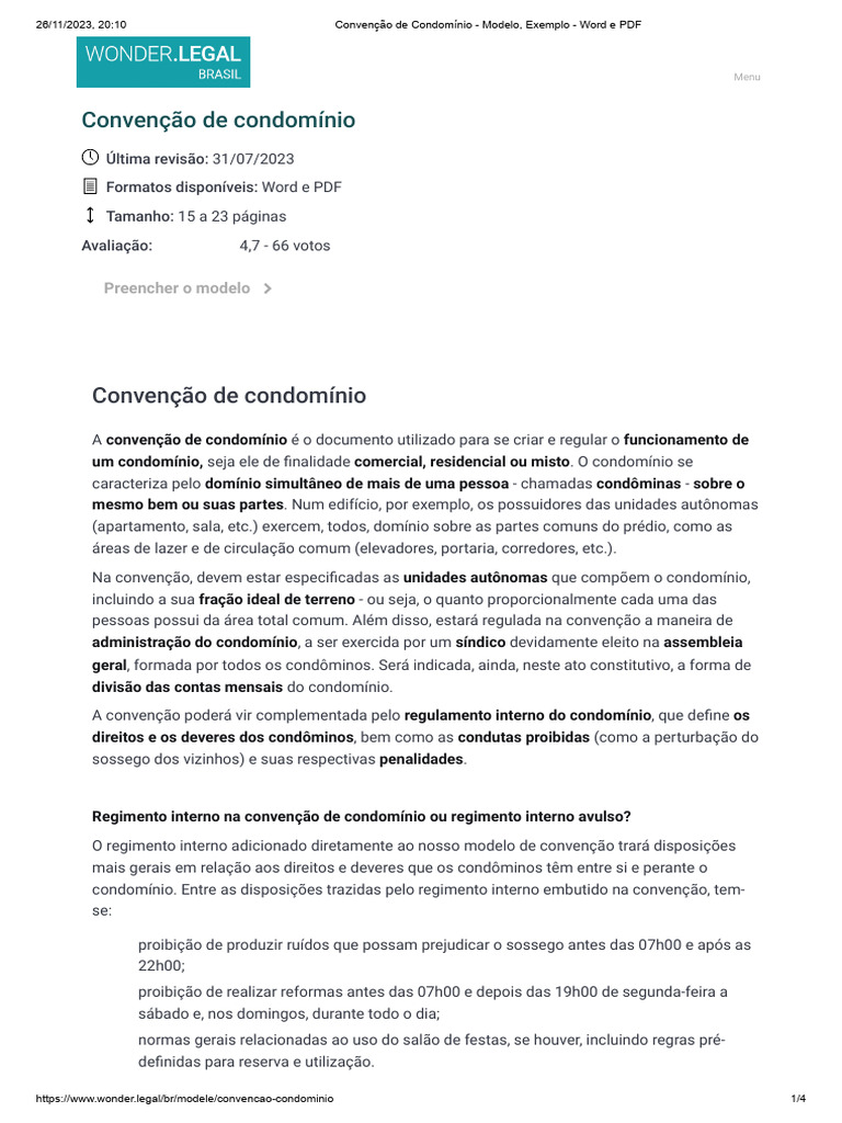 Convenção de Condomínio - Modelo, Exemplo - Word e PDF | PDF ...
