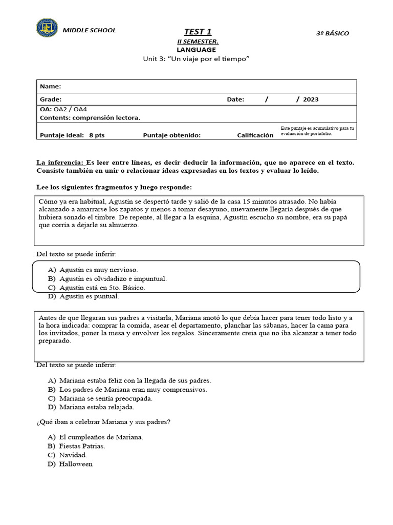 Comprensión Lectora 3 Básico | PDF
