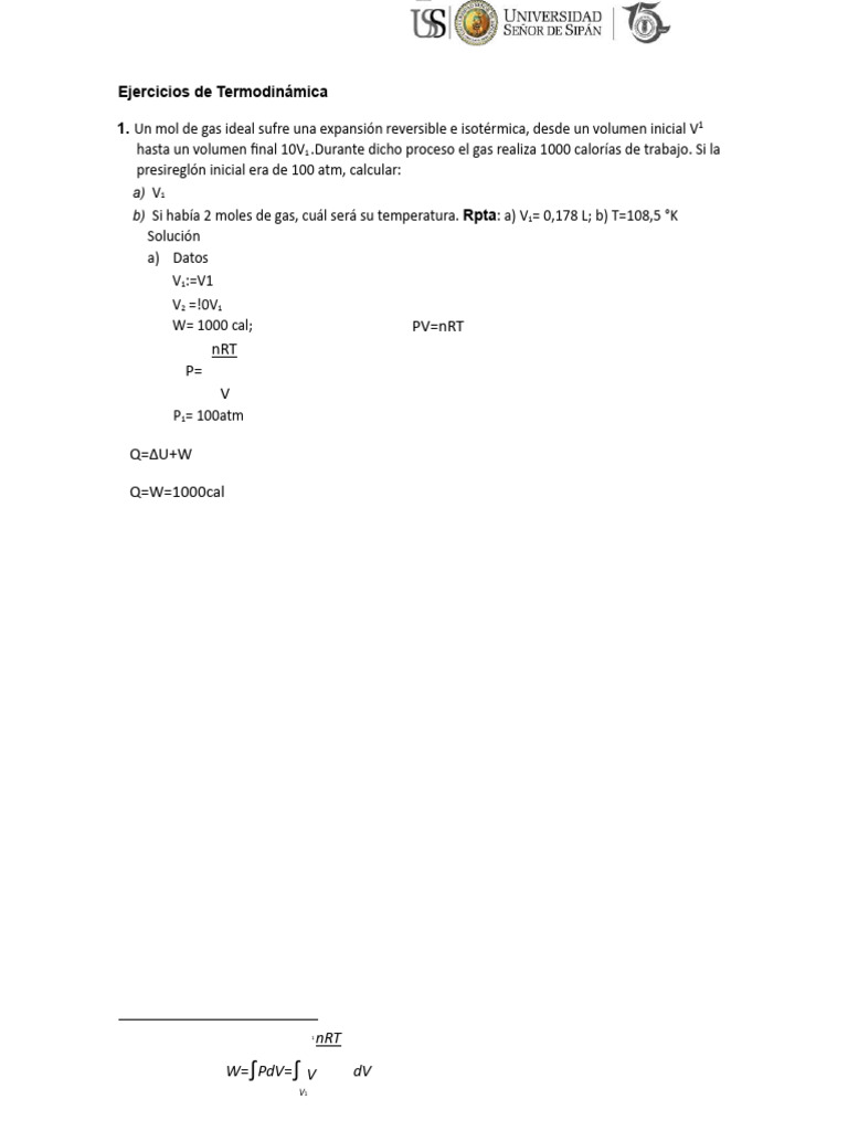 Ejercicios de Termodinámica Ideal | PDF | Gases | Caloría