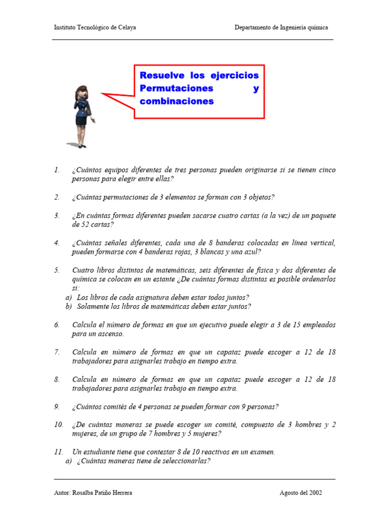Ejercicios de Permutaciones y Combinaciones | PDF | Permutación