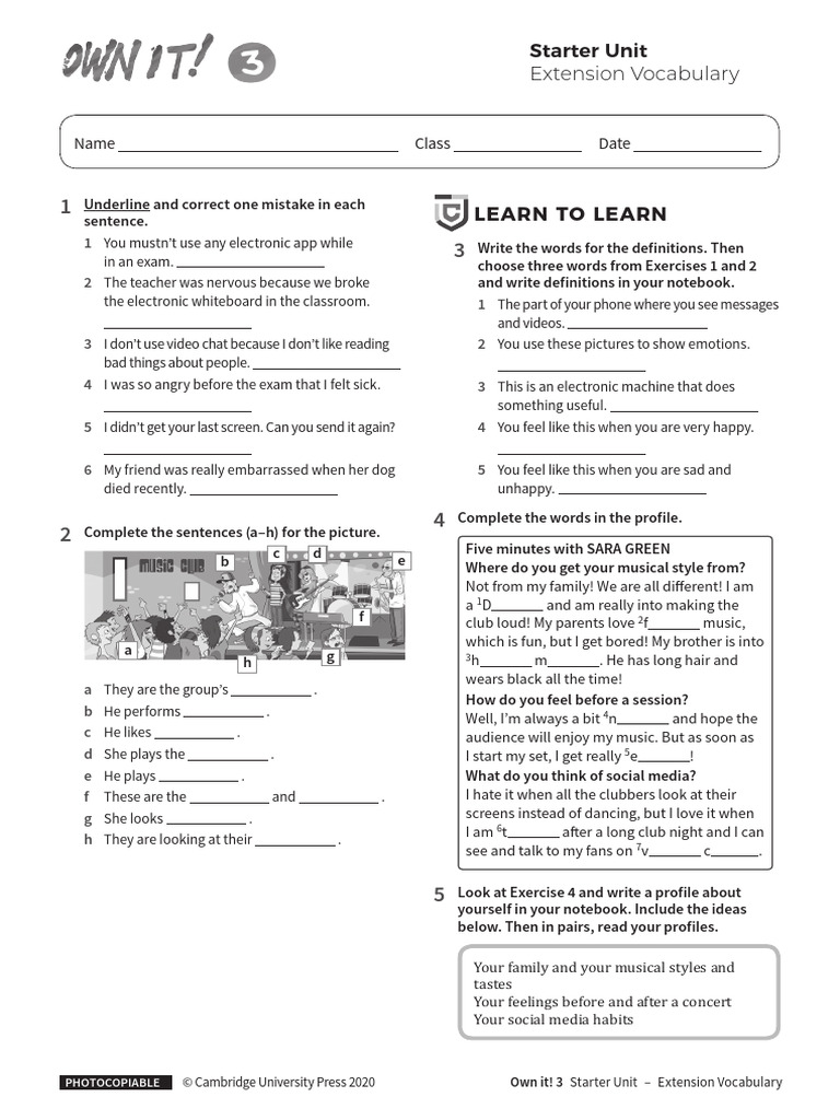 Vocabulary Extension Starter Without Answers PDF Vocabulary