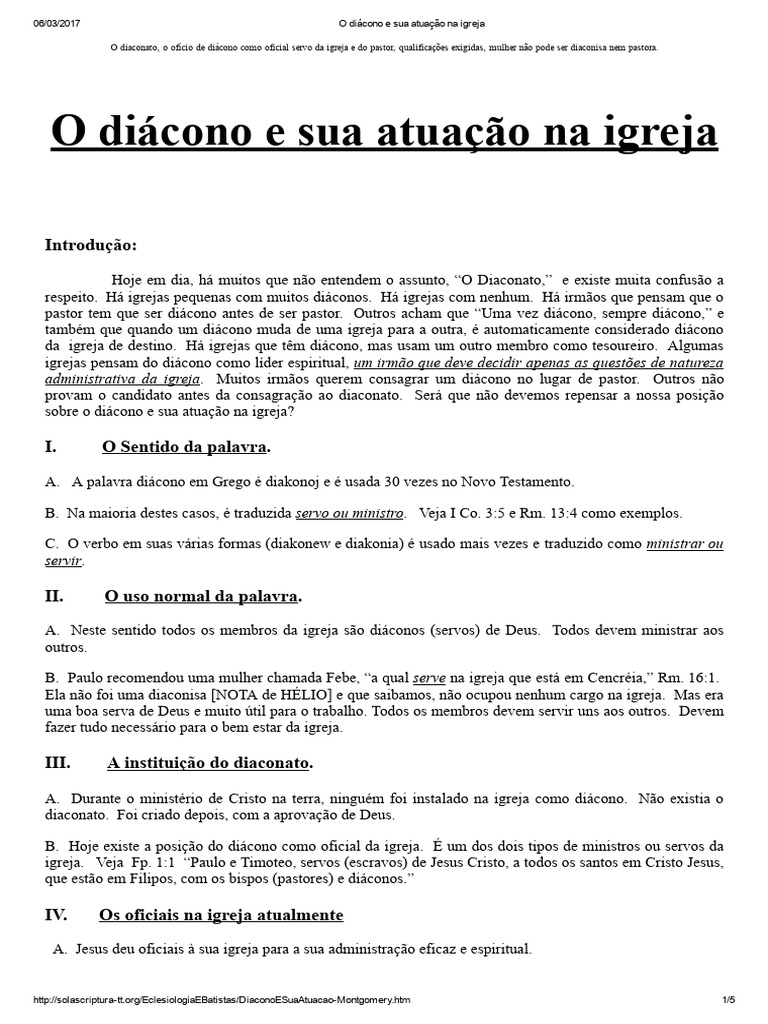 Funções e Qualificações do Diácono | PDF | Diácono | Igreja cristã